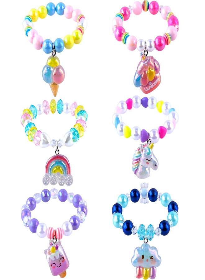 Niceup 6PCS Unicorn Bracelets Party Favor for Girls 4-6 Kids Jewelry Gift with Unicorn Ice Cream Cupcake Rainbow Popsicle Cloud Pendant for Birthday Party Gifts Dress-up Play Jewelry - Image 1
